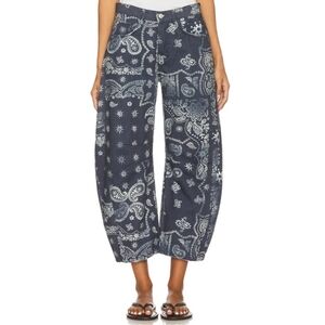 Free People Blue Paisley Jeans Overalls